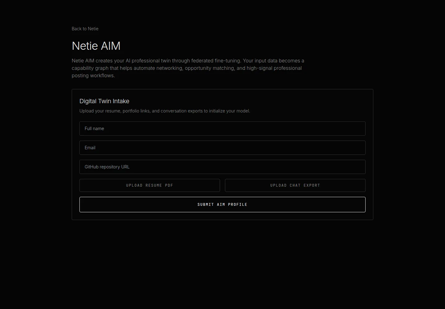 Netie AIM public file-intake form