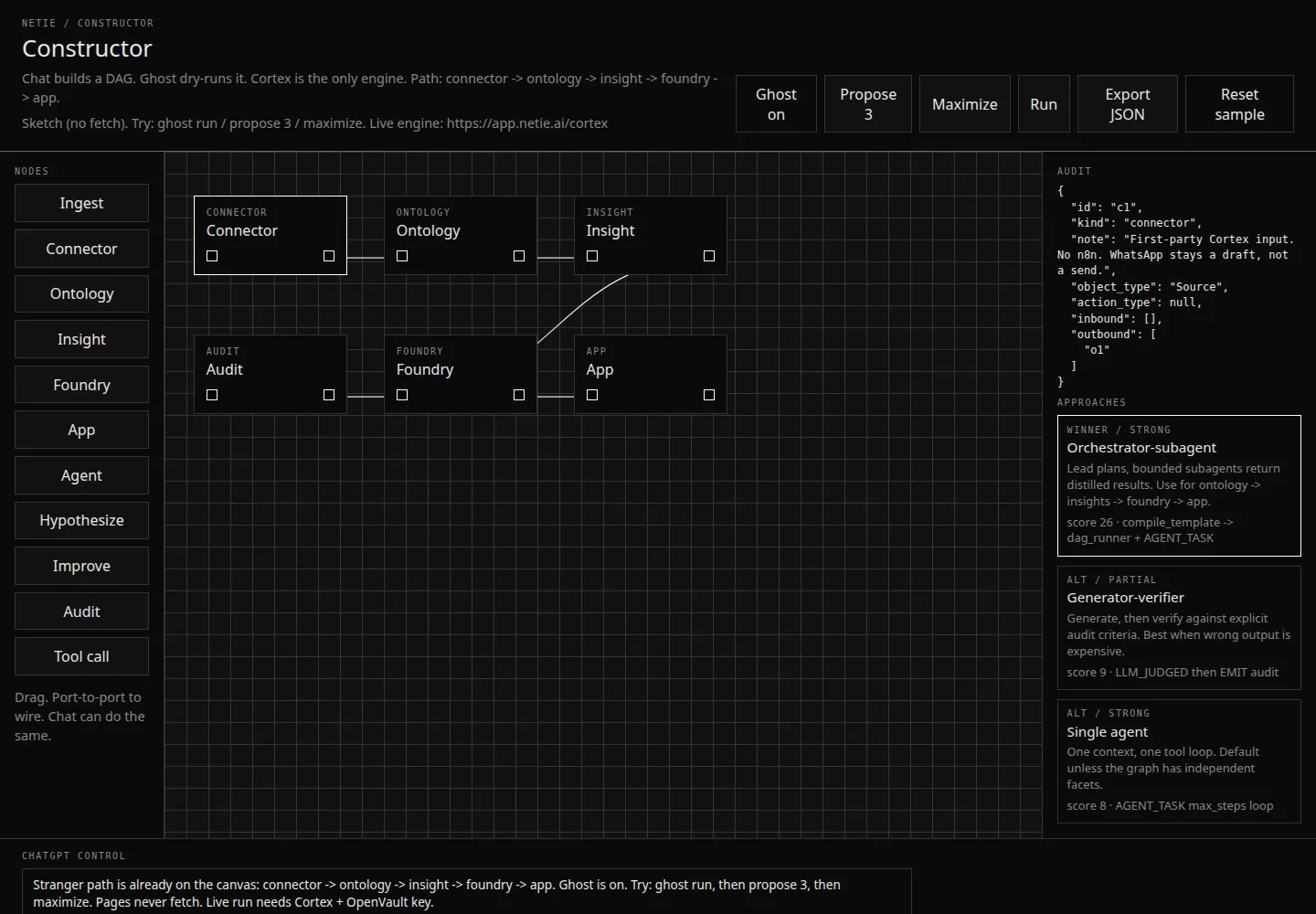 Constructor public browser canvas with a connected process graph